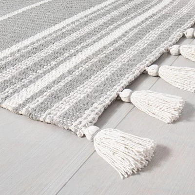 Pick Stitch Textured Stripe With Tassel Rug Jet Gray - Hearth & Hand™ With Magnolia 3 Pick Stitch Textured Stripe With Tassel Rug Jet Gray - Hearth & Hand™ With Magnolia