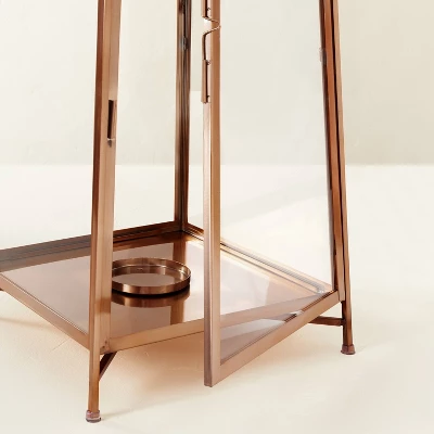 Raised Metal & Glass Pillar Candle Lantern Copper - Hearth & Hand™ With Magnolia 5 Raised Metal & Glass Pillar Candle Lantern Copper - Hearth & Hand™ With Magnolia - Image 3