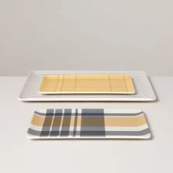 3pc Mixed Fall Pattern Bamboo-Melamine Serving Trays Gold/Blue/Cream - Hearth & Hand™ With Magnolia -Home Decor Store GUEST 42166b17 9d0e 4d45 8e7b 355f6b893f31