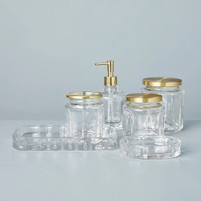 Sculpted Glass Canister Clear/Brass - Hearth & Hand™ With Magnolia 4 Sculpted Glass Canister Clear/Brass - Hearth & Hand™ With Magnolia - Image 2