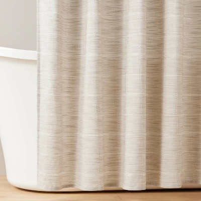 Stitched Grid Lines Woven Shower Curtain Light Brown/Cream - Hearth & Hand™ With Magnolia 4 Stitched Grid Lines Woven Shower Curtain Light Brown/Cream - Hearth & Hand™ With Magnolia - Image 2