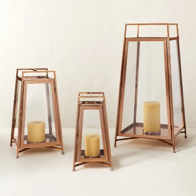 Raised Metal & Glass Pillar Candle Lantern Copper - Hearth & Hand™ With Magnolia 4 Raised Metal & Glass Pillar Candle Lantern Copper - Hearth & Hand™ With Magnolia - Image 2