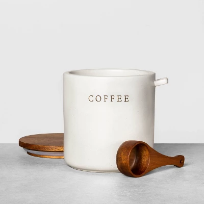 37oz Stoneware Coffee Canister With Wood Lid & Scoop Cream/Brown - Hearth & Hand™ With Magnolia 3 37oz Stoneware Coffee Canister With Wood Lid & Scoop Cream/Brown - Hearth & Hand™ With Magnolia