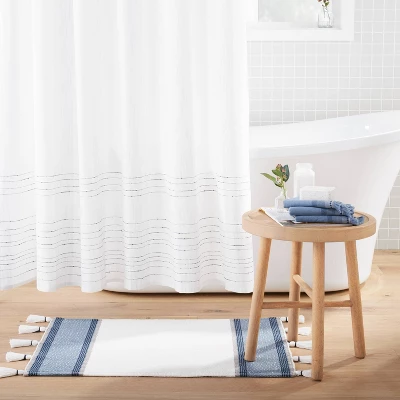 20" X 32" Color Block Stripe Tassels Bath Rug Faded Blue/White - Hearth & Hand™ With Magnolia 3 20" X 32" Color Block Stripe Tassels Bath Rug Faded Blue/White - Hearth & Hand™ With Magnolia