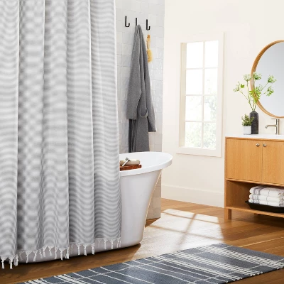 Ticking Stripe Woven Shower Curtain Gray/Cream - Hearth & Hand™ With Magnolia 4 Ticking Stripe Woven Shower Curtain Gray/Cream - Hearth & Hand™ With Magnolia - Image 2