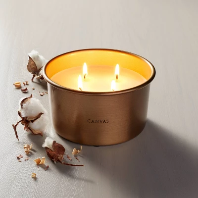 Lidded Metal Canvas 4-Wick Jar Candle Brass Finish 20oz - Hearth & Hand™ With Magnolia 3 Lidded Metal Canvas 4-Wick Jar Candle Brass Finish 20oz - Hearth & Hand™ With Magnolia