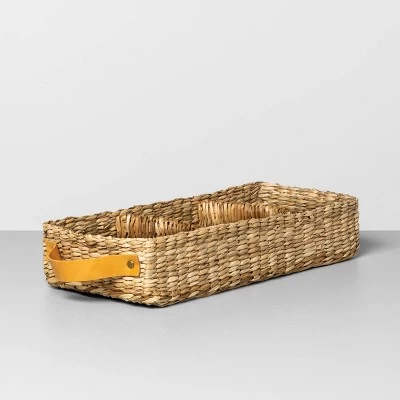 3 Compartment Woven Tank Tray With Leather Handles Beige - Hearth & Hand™ With Magnolia 3 3 Compartment Woven Tank Tray With Leather Handles Beige - Hearth & Hand™ With Magnolia