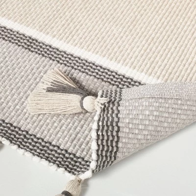 24"x60" Color Block Stripe Tassels Bath Rug Neutral Taupe - Hearth & Hand™ With Magnolia 5 24"x60" Color Block Stripe Tassels Bath Rug Neutral Taupe - Hearth & Hand™ With Magnolia - Image 3