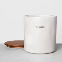 128oz Stoneware Flour Canister With Wood Lid Cream/Brown - Hearth & Hand™ With Magnolia
