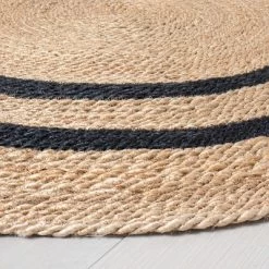 Round 5' Double Stripe Braided Jute Area Rug Charcoal/Tan - Hearth & Hand™ With Magnolia
