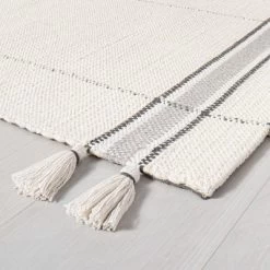 Simple Border Stripe With Corner Tassel Rug White/Gray - Hearth & Handâ„¢ With Magnolia
