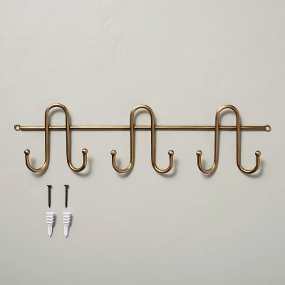 16" Multi-Prong Metal Wall Hook Rack Brass Finish - Hearth & Hand™ With Magnolia 4 16" Multi-Prong Metal Wall Hook Rack Brass Finish - Hearth & Hand™ With Magnolia - Image 2