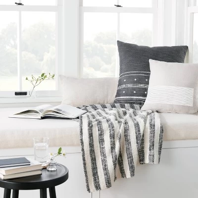 Contrast Edge Stripe Throw Blanket Railroad Gray/Cream - Hearth & Hand™ With Magnolia 3 Contrast Edge Stripe Throw Blanket Railroad Gray/Cream - Hearth & Hand™ With Magnolia