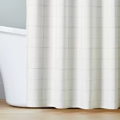 Stitched Grid Lines Woven Shower Curtain Cream/Taupe - Hearth & Hand™ With Magnolia