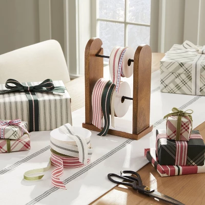 Wood & Metal Ribbon Spool Holder Brown/Black - Hearth & Hand™ With Magnolia 3 Wood & Metal Ribbon Spool Holder Brown/Black - Hearth & Hand™ With Magnolia